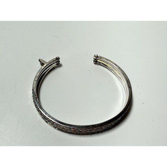Juicy Couture 3 Layer Silver Tone Rhinestone Crystal Cuff Bracelet - Picture 7 of 9